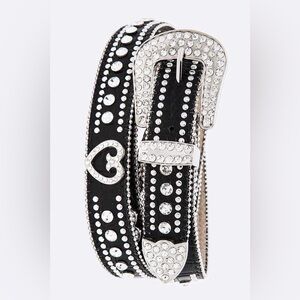 Black & Silver Genuine Leather Crystal Fashion Belt